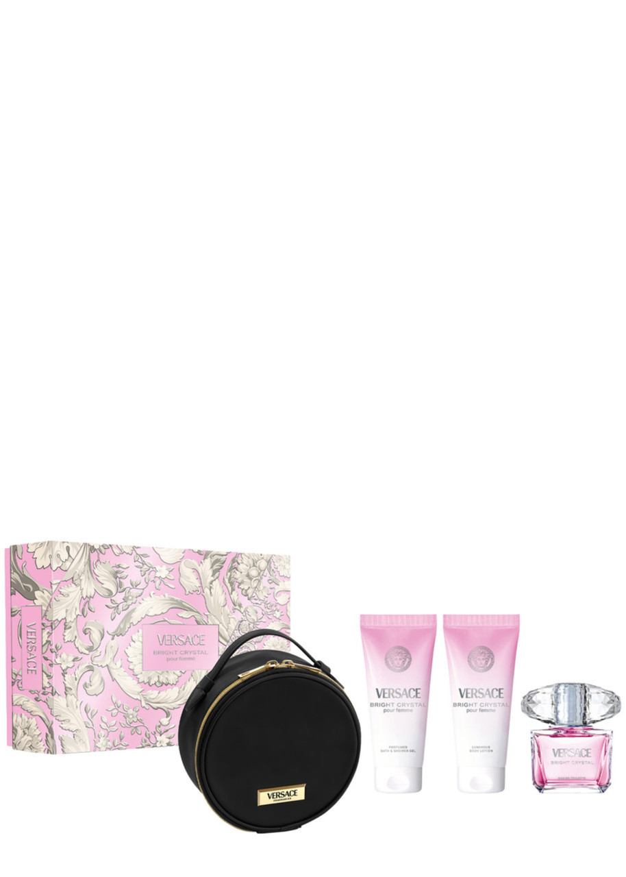 VERSACE BRIGHT CRYSTAL  4 PCS SET FOR WOMEN: 3 OZ EAU DE TOILETTE SPRAY + 3.4 BODY LOTION + 3.4 BATH & SHOWER GEL + POUCH